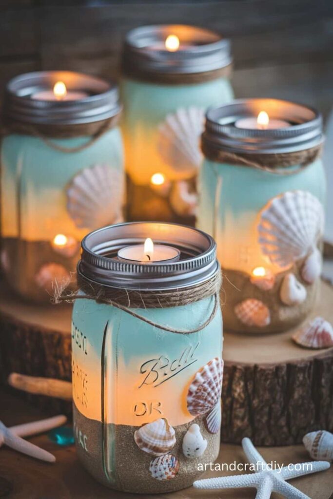 Beach-Themed Mason Jar Lanterns