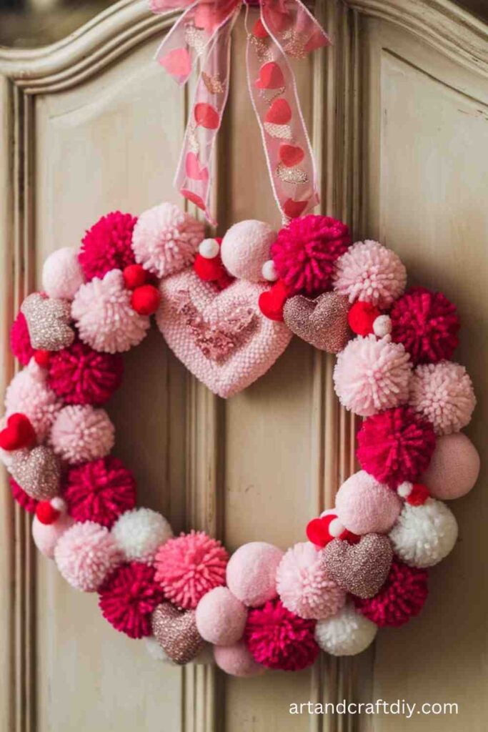 Heart-Shaped Pompom Wreath