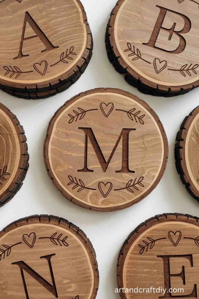 Wooden Coasters with Family Initials