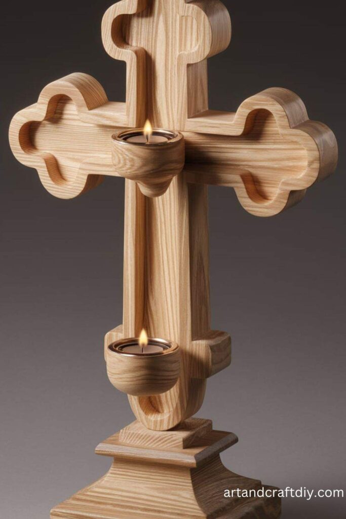 Wooden Cross Candle Holder