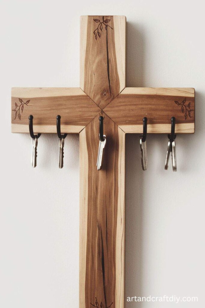 Wooden Cross Key Holder