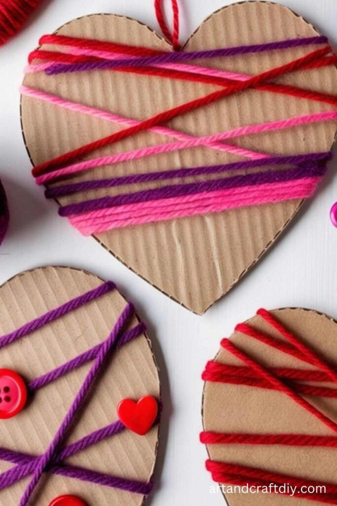 Yarn-Wrapped Heart Decorations