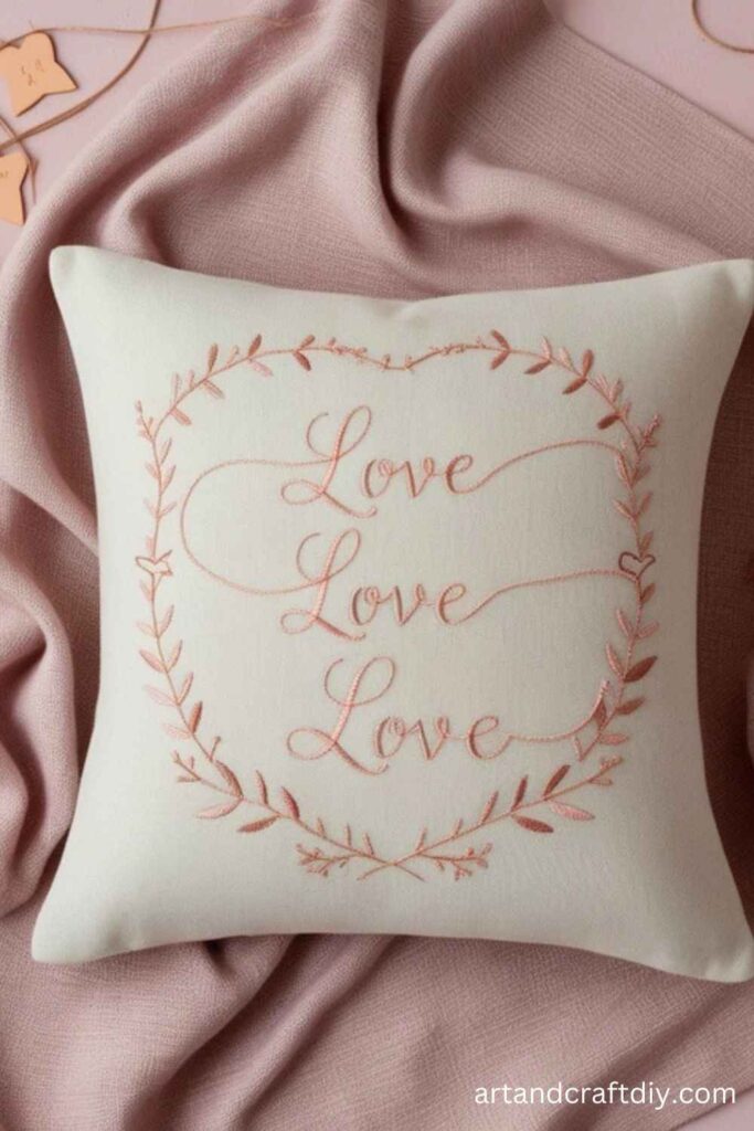 Embroidered Love Message Pillow