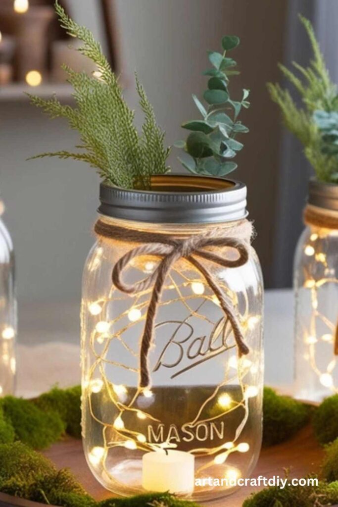 Mason Jar Fairy Light Centerpiece