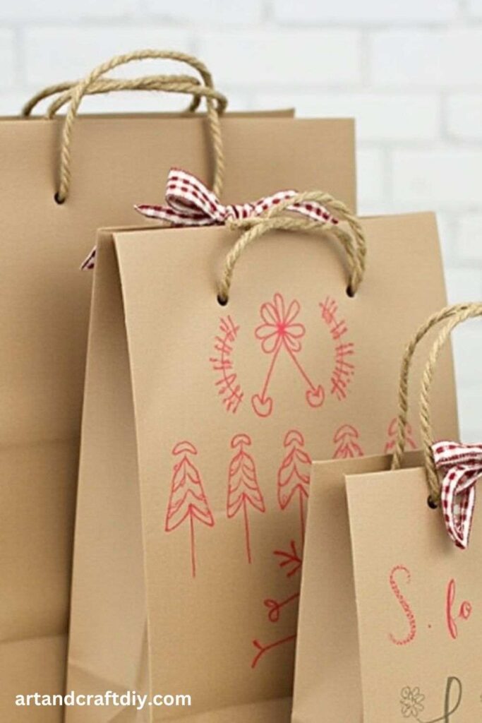 Brown Paper Stamped Gift Bag