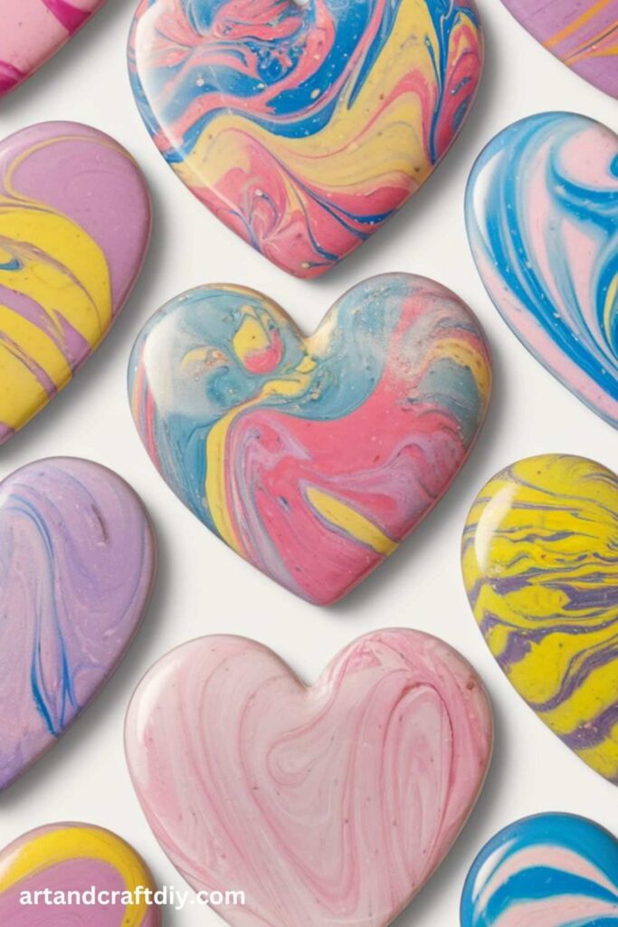 Colorful Shaving Cream Marbled Heart Magnets