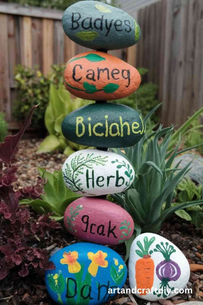 Garden Markers from Painted Rocks