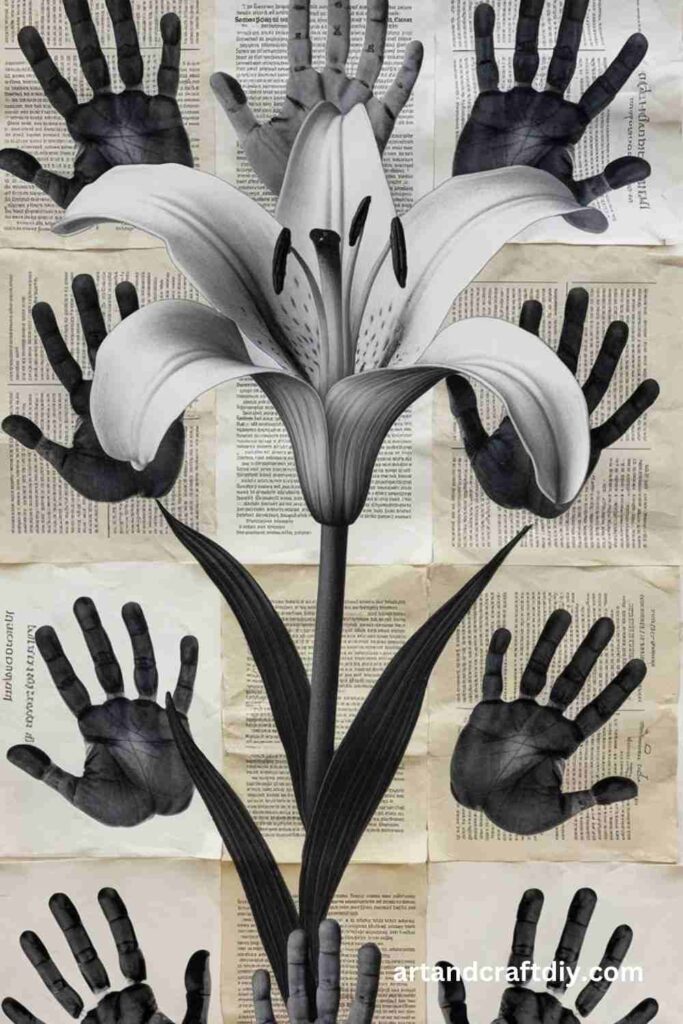 Newspaper Handprint Lily