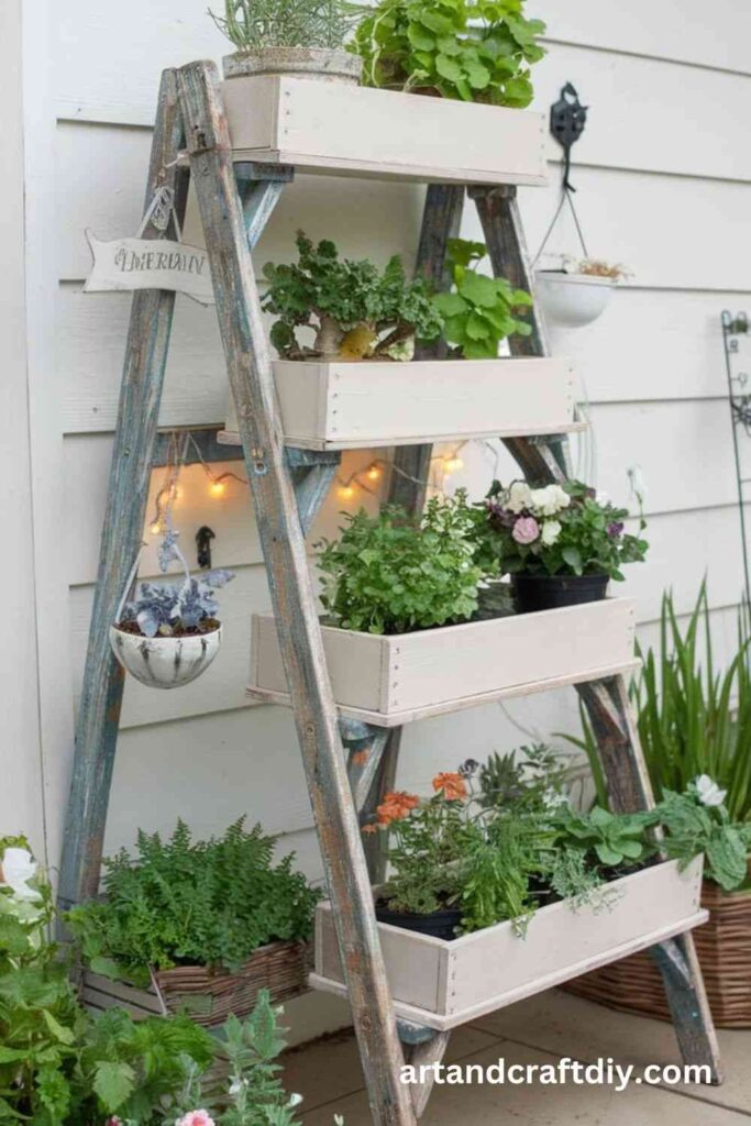 Repurposed Ladder Plant Stand