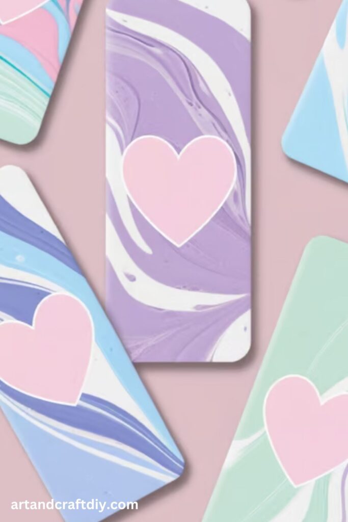 Shaving Cream Marbled Heart Bookmarks