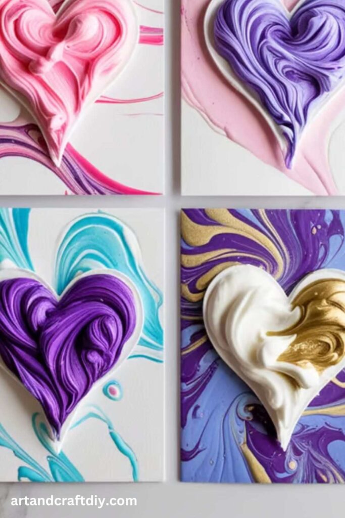 Shaving Cream Marbled Heart Cards