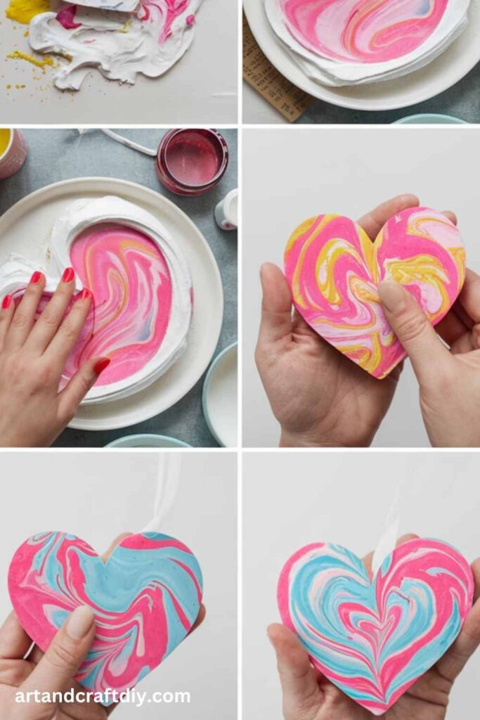 Shaving Cream Marbled Heart Ornaments