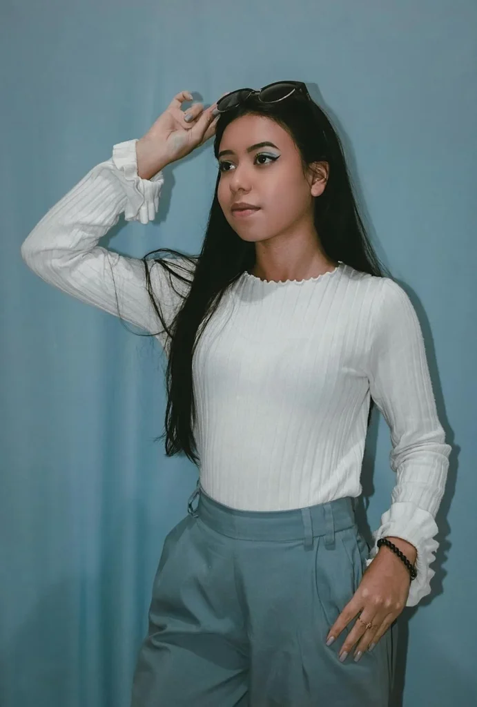 Corduroy Pants with a Simple Blouse