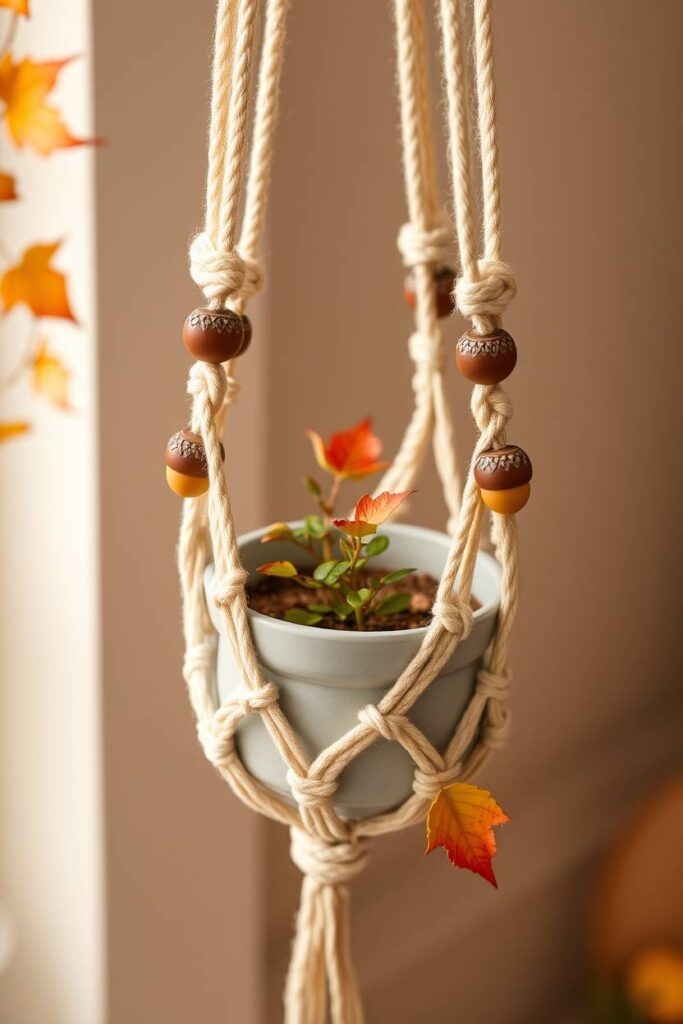 Macrame Plant Hanger with Acorn Beads