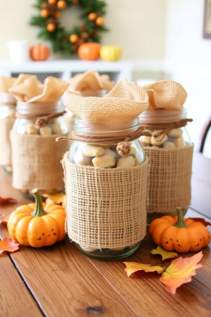 Rustic Burlap Mason Jars
