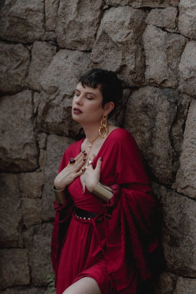 Classic Red Dress with Gold Accessories
