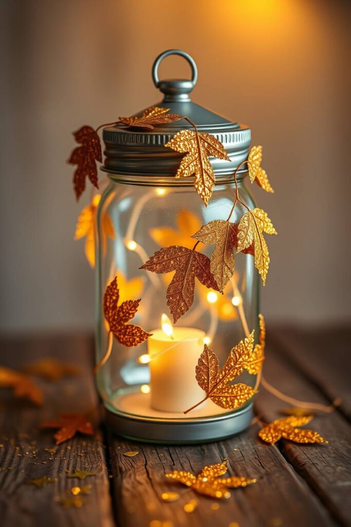 Golden Glitter Leaf Lanterns