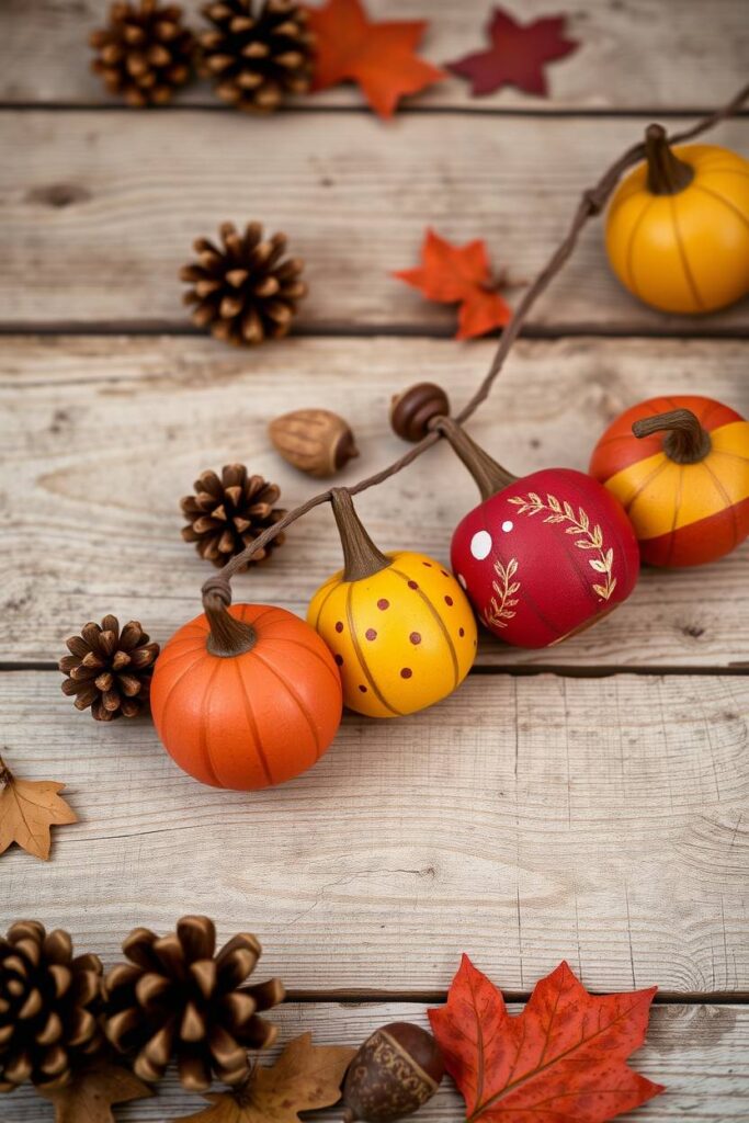 Painted Wooden Pumpkin Garland