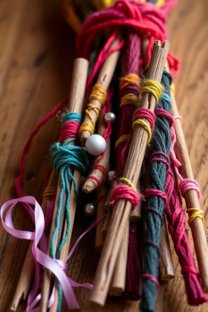 Yarn-Wrapped Stick Wands