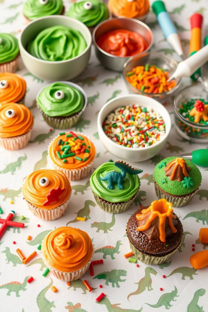 Dino-Themed Cupcake Decorating