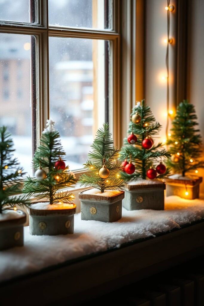 Mini Christmas Trees on the Sill