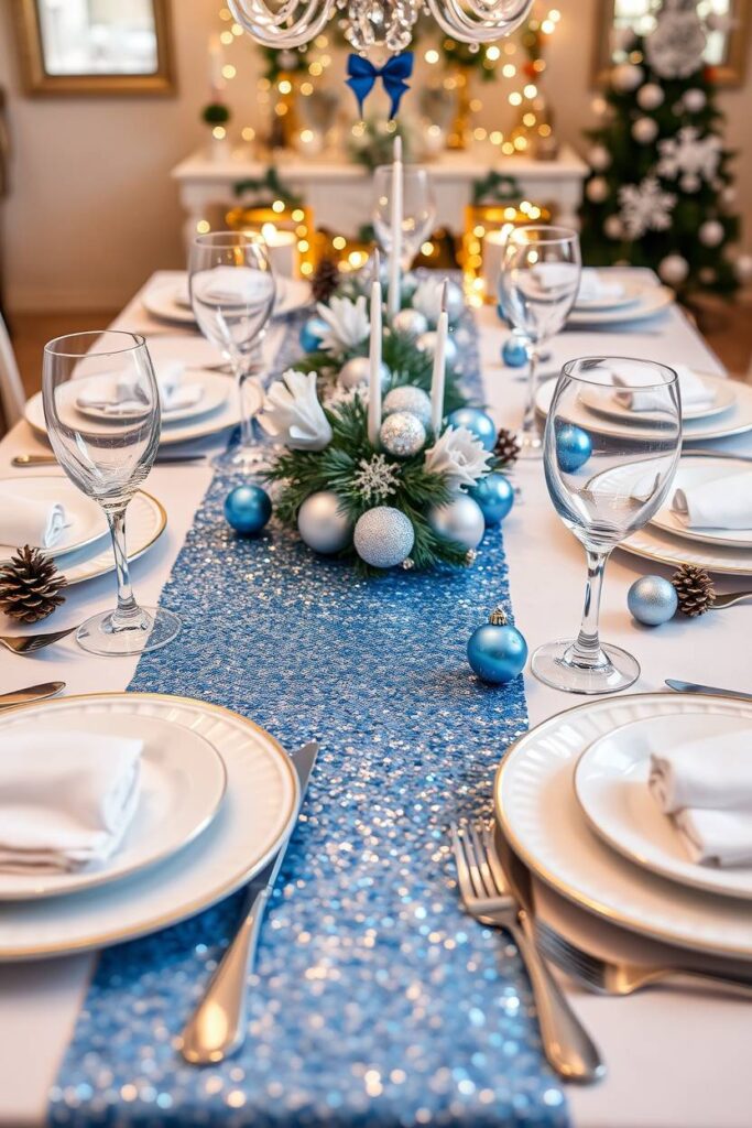 Blue Sequin Table Runner