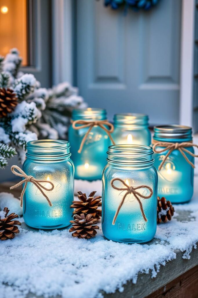 Frosted Blue Mason Jar Lanterns