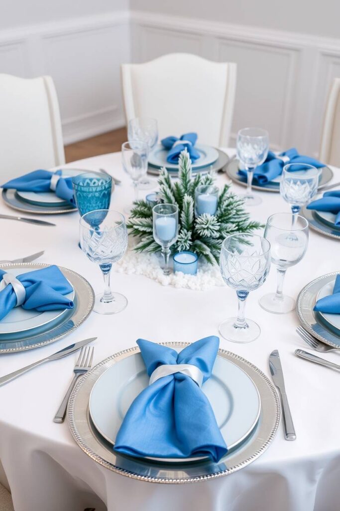 Icy Blue and Silver Table Setting