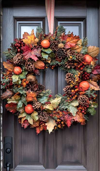 Maple Leaf and Pinecone Wreath