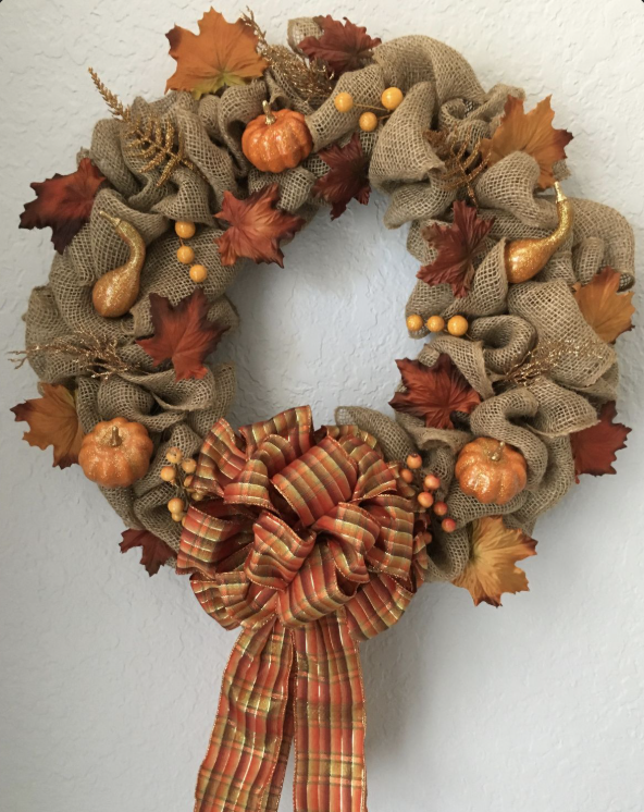 Pumpkin and Burlap Wreath