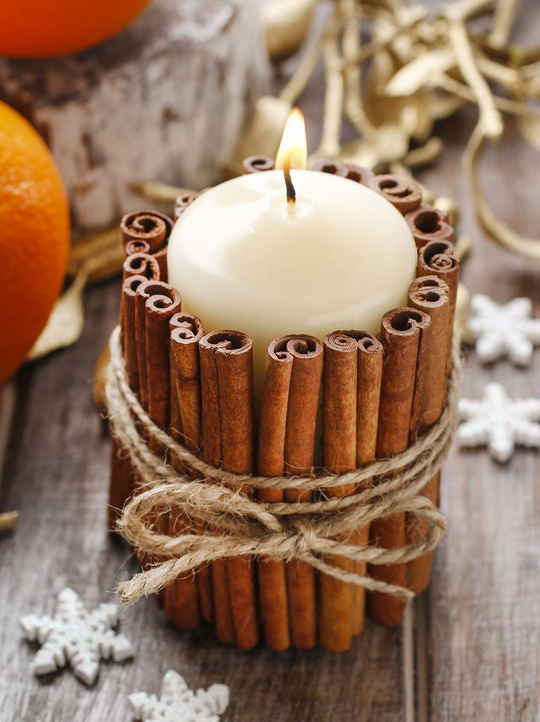 Cinnamon Stick Wrapped Candles