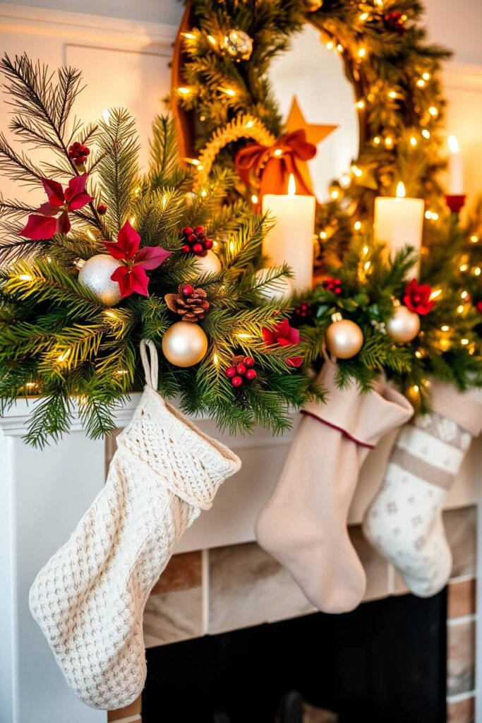 Cozy Fireplace Mantel with Greenery