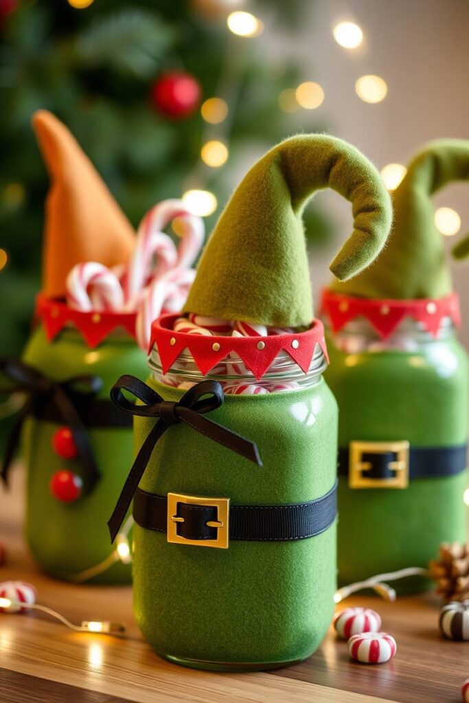 Elf-Themed Mason Jars