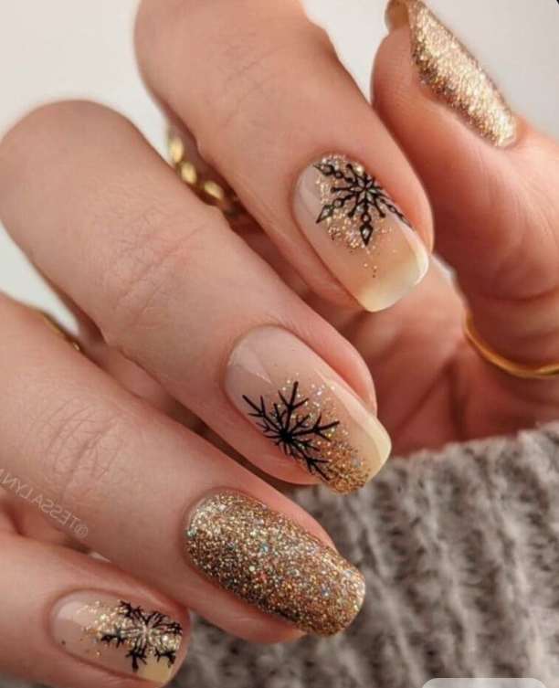 Glittery Gold Nails