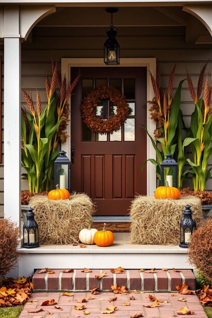 Hay bales and corn stalks