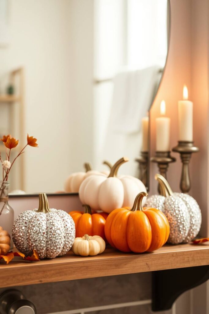 Mini Pumpkins on Shelves
