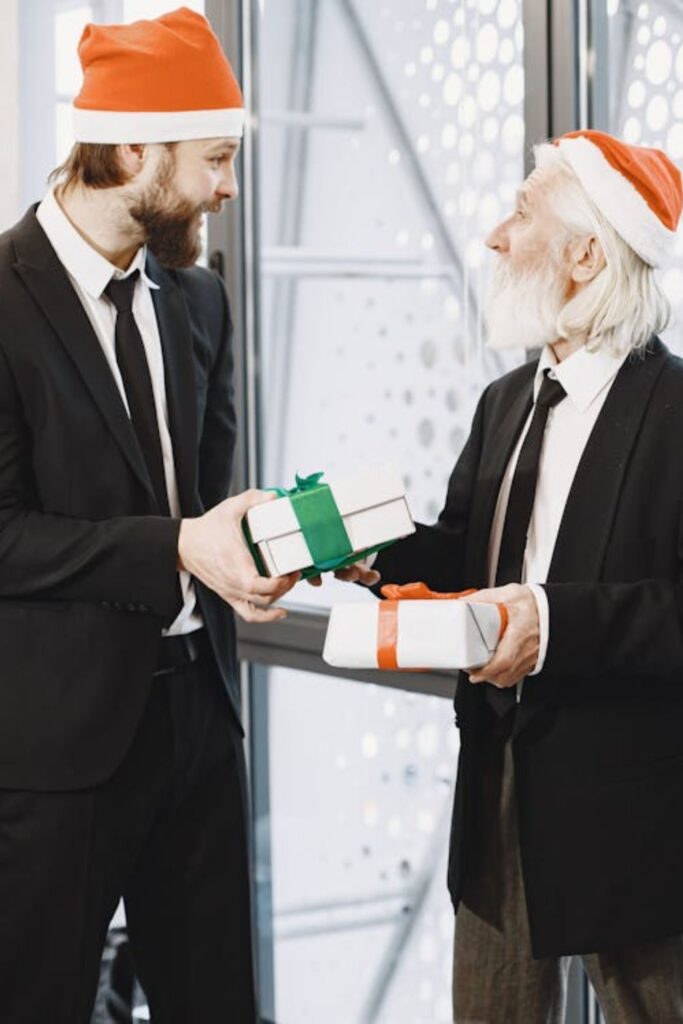 Christmas-themed tie with suit