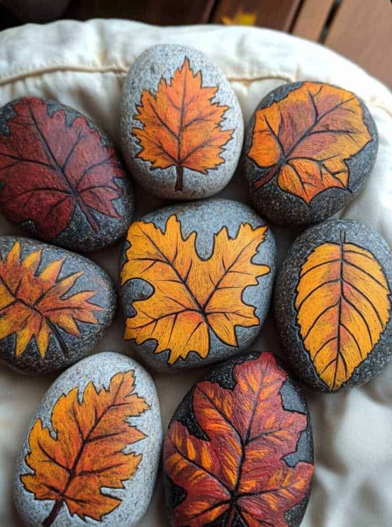 Rock Painting with Leaves