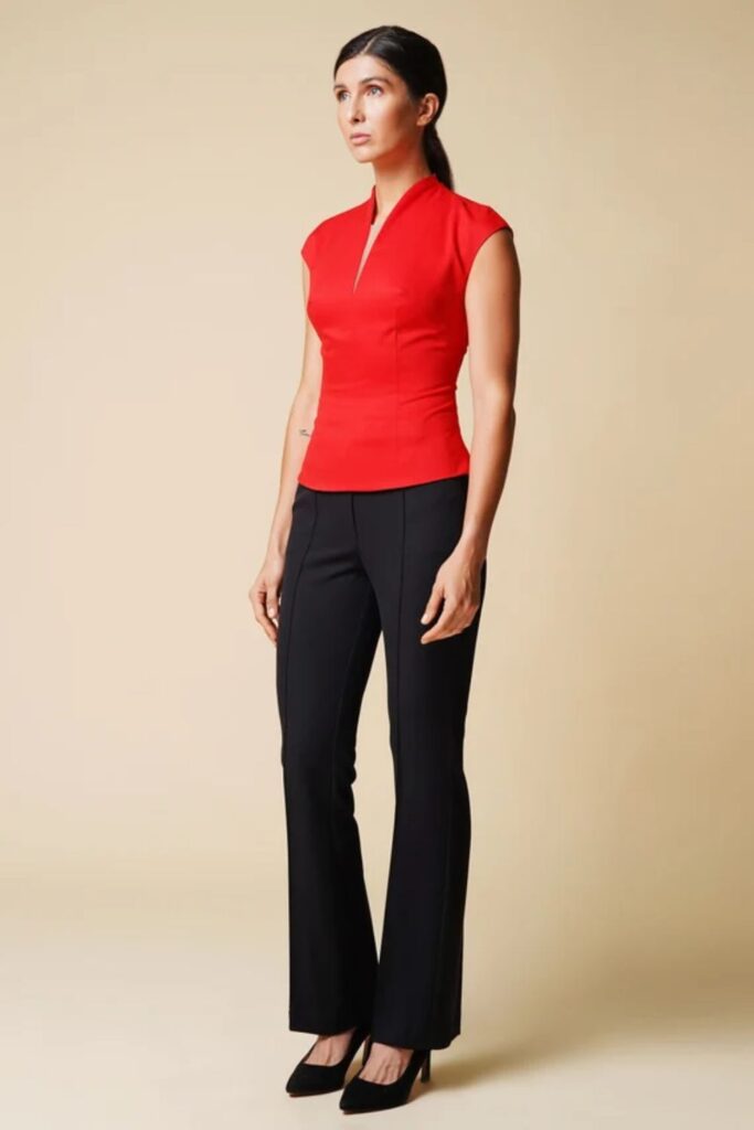 Classic Red Blouse with Black Trousers