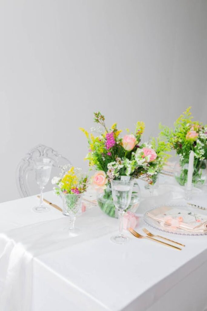Minimalist White and Green Table Setting