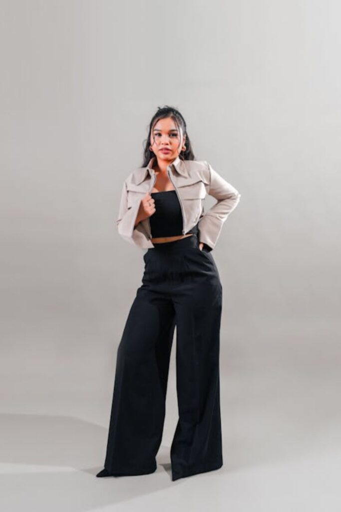 Wide-Leg Trousers with Crop Blouse