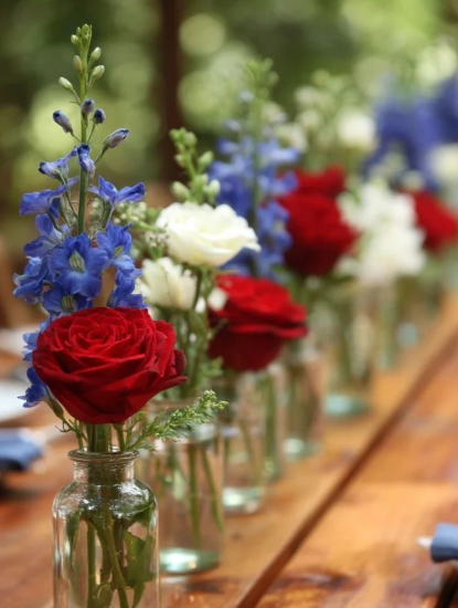 Floral Red White Blue Table Arrangement