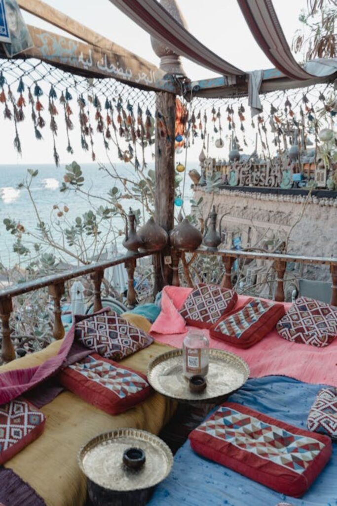 Boho chic terrace decor