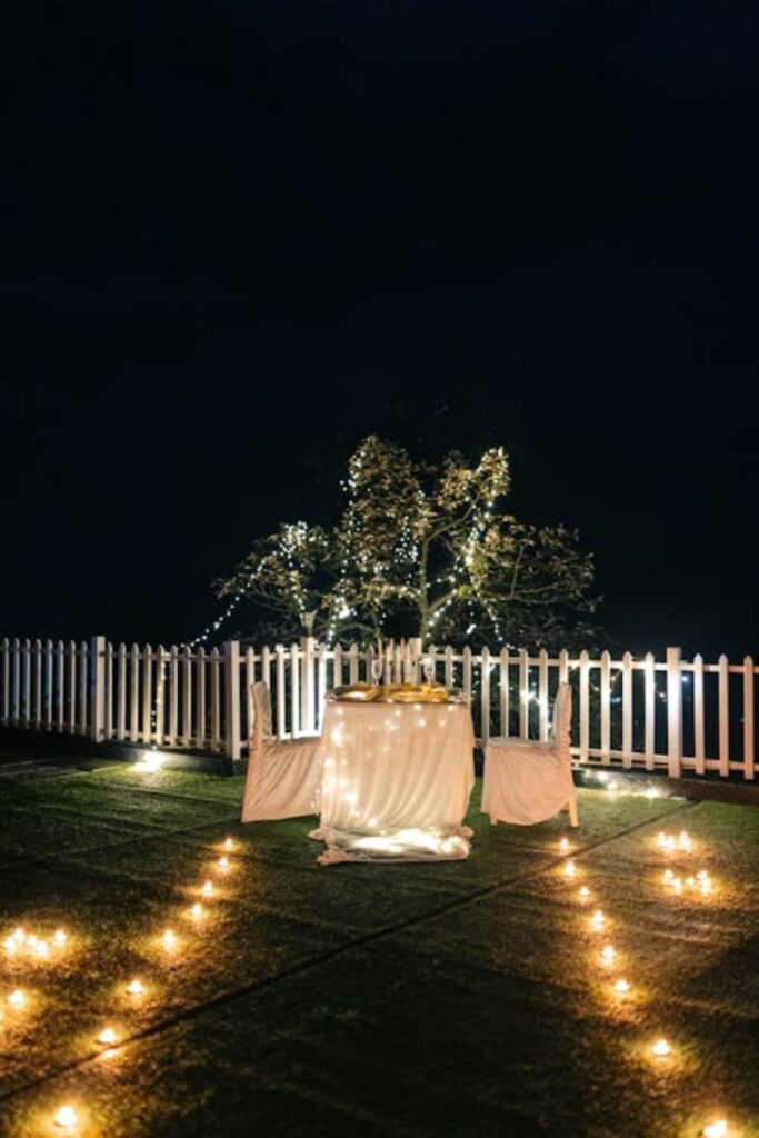 Fairy lights rooftop setup