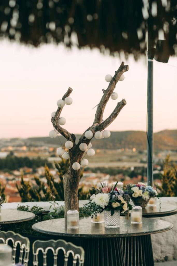 Rustic wooden terrace setup